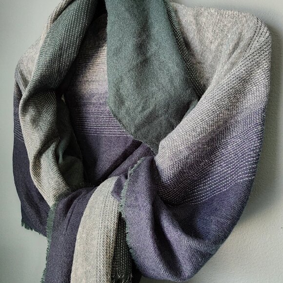 Blue and Green Dyed Gradient Linen 100% Polyester Scarf - Picture 14 of 14
